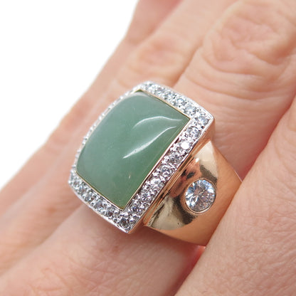 ROSS SIMONS 925 Sterling Silver Rose Gold Plated Aventurine & C Z Ring Size 8.25