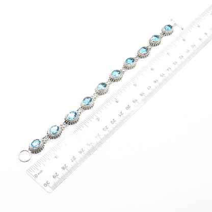 SUARTI BALI 925 Sterling Silver Vintage Real Blue Topaz Beaded Bracelet 7.5"