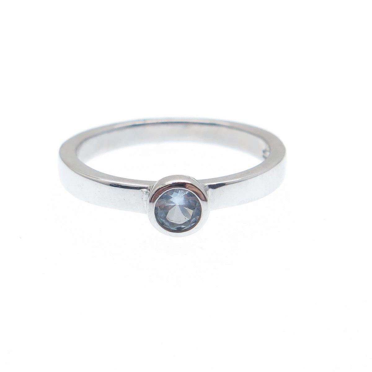 925 Sterling Silver Real Round-Cut Blue Topaz Ring Size 4.75