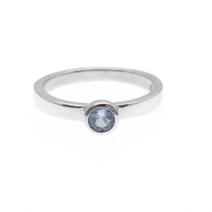 925 Sterling Silver Real Round-Cut Blue Topaz Ring Size 4.75