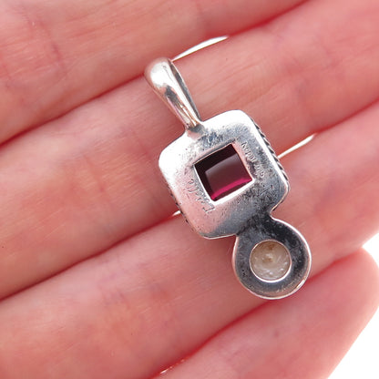 Estelle 925 Sterling Silver Vintage Real Rhodolite & Pearl Charm Pendant