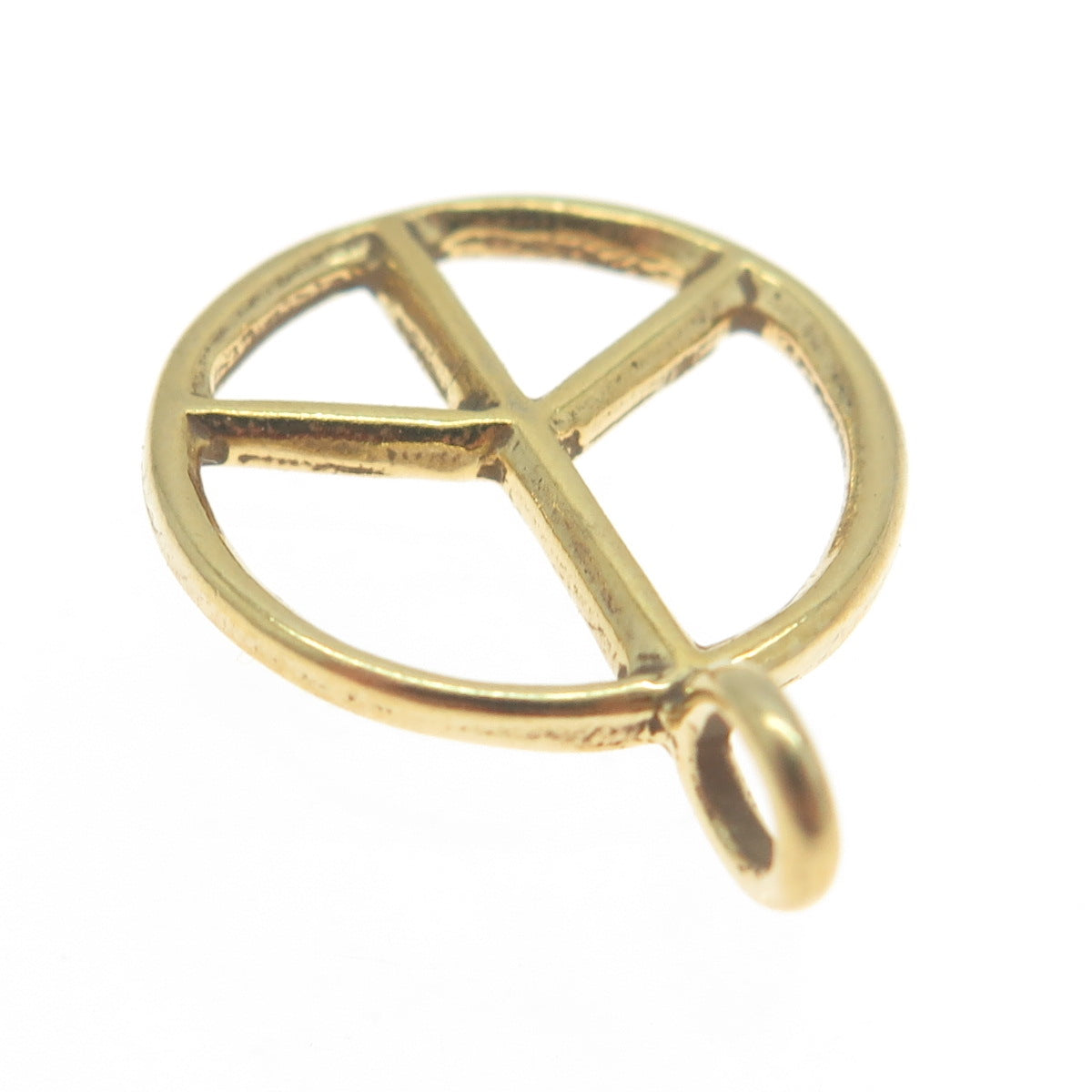 925 Sterling Silver Gold Plated Peace Symbol Round Charm Pendant