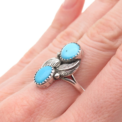 Old Pawn Sterling Silver Vintage Southwestern Turquoise Feather Ring Size 6.5
