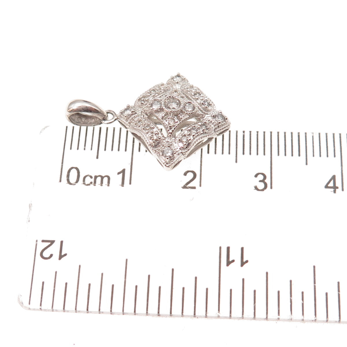 14K White Gold Mexico Real Round-Cut Diamond Charm Pendant
