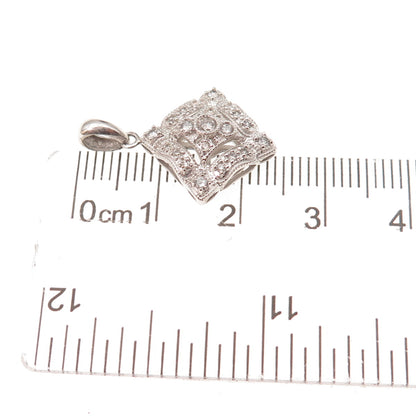 14K White Gold Mexico Real Round-Cut Diamond Charm Pendant