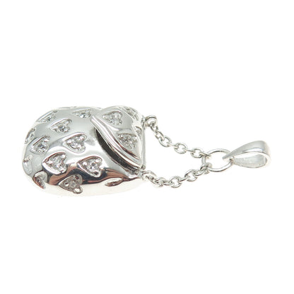 925 Sterling Silver Round-Cut C Z Ladies Heart Purse Locket Chain Charm Pendant