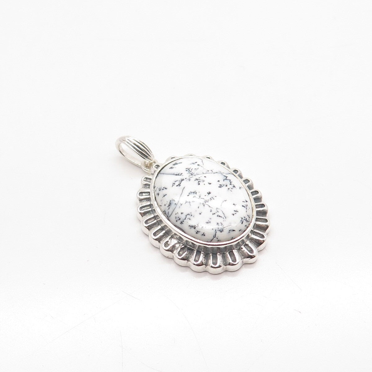 925 Sterling Silver Vintage Real Dendritic Agate Gem Oval Pendant
