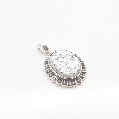 925 Sterling Silver Vintage Real Dendritic Agate Gem Oval Pendant