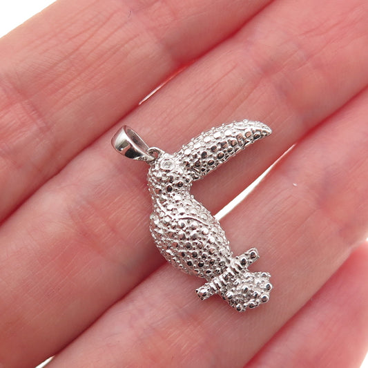 925 Sterling Silver Real Round-Cut Diamond Toucan Bird Charm Pendant