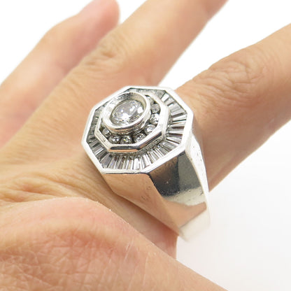 925 Sterling Silver Round & Tapered Baguette C Z Statement Ring Size 14.5