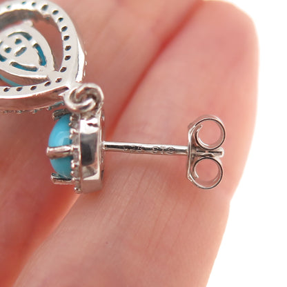 925 Sterling Silver Real Sleeping Beauty Turquoise & White Topaz Dangle Earrings