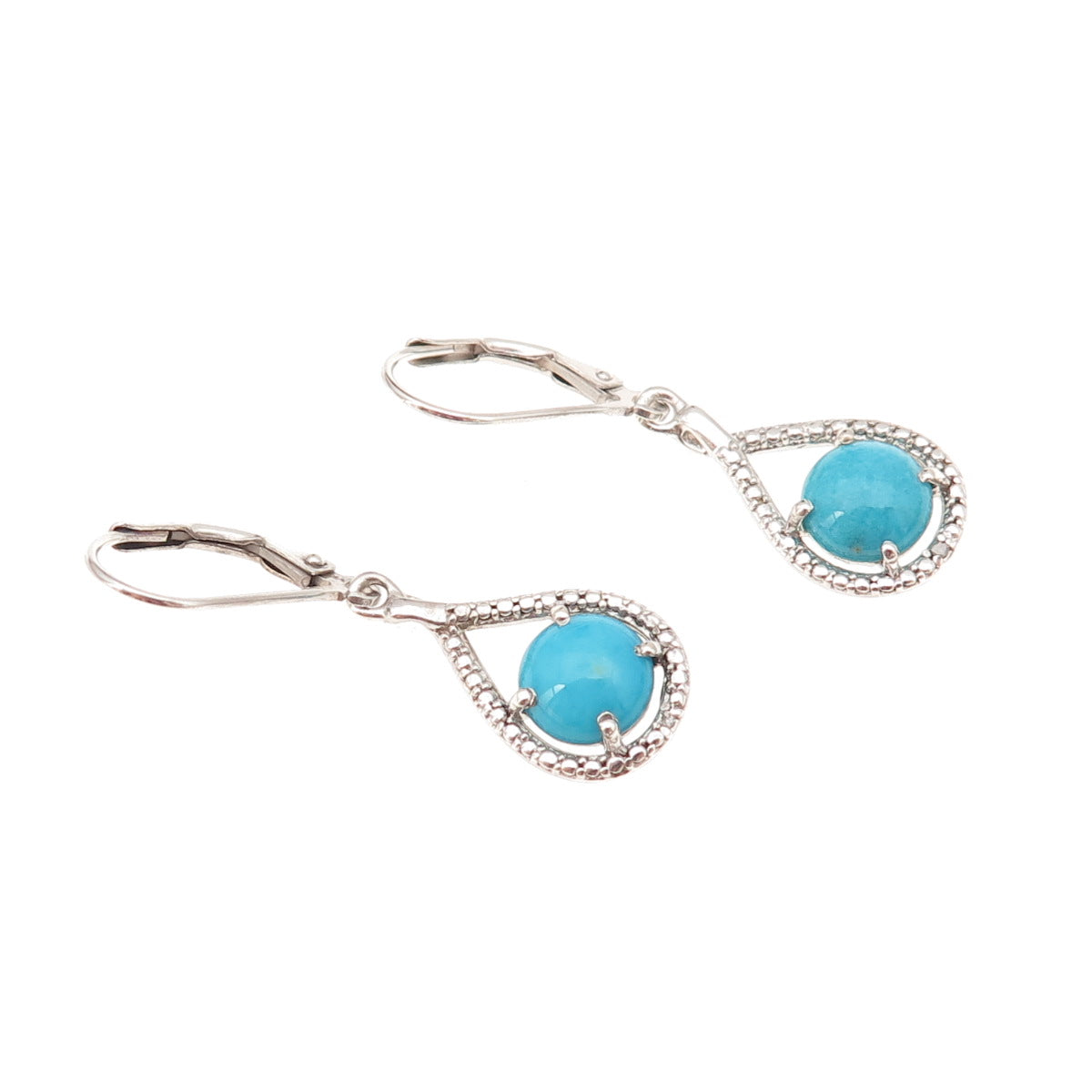 Chuck Clemency 925 Sterling Silver Real Diamond & Turquoise Dangle Earrings