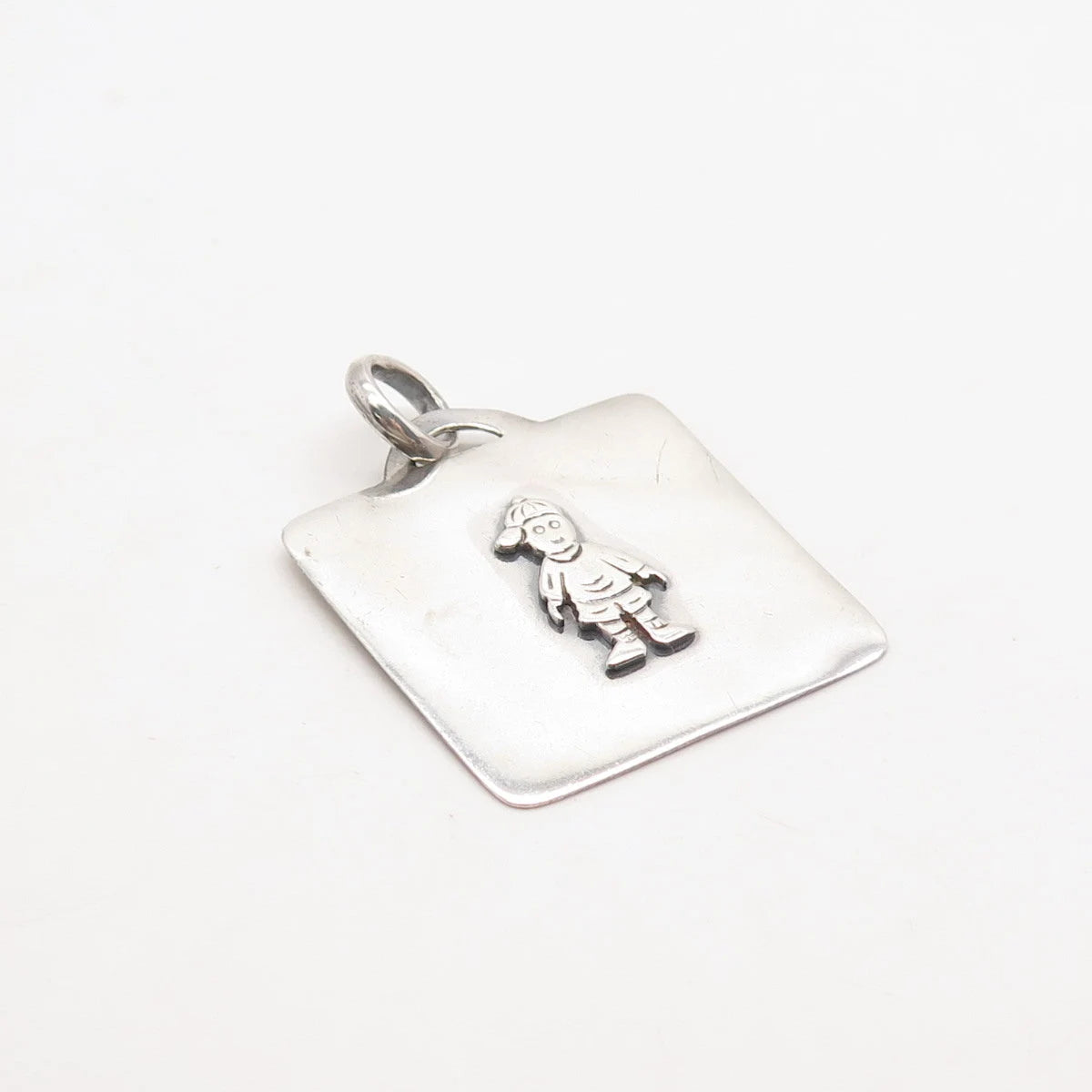 925 Sterling Silver Vintage Boy Square Pendant