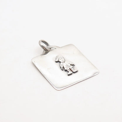 925 Sterling Silver Vintage Boy Square Pendant