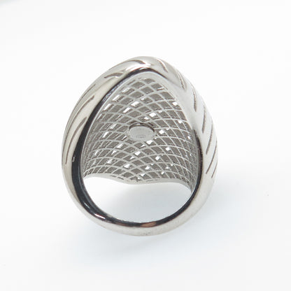 925 Sterling Silver Italy Modernist Rhombus Ribbed Dome Ring Size 7.5