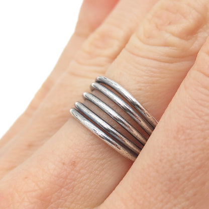 925 Sterling Silver Vintage Multi-Row Oxidized Adjustable Ring Size 6.75