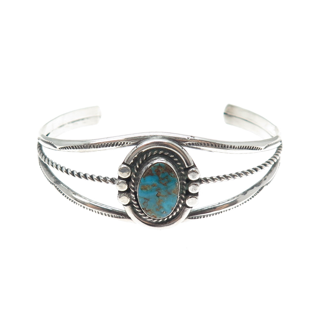 Old Pawn 925 Sterling Silver Vintage Kingman Turquoise Adjustable Bracelet 6.5"