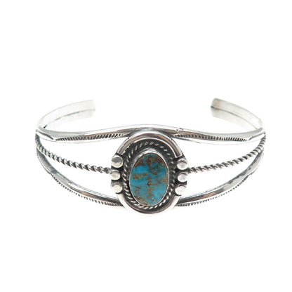 Old Pawn 925 Sterling Silver Vintage Kingman Turquoise Adjustable Bracelet 6.5"