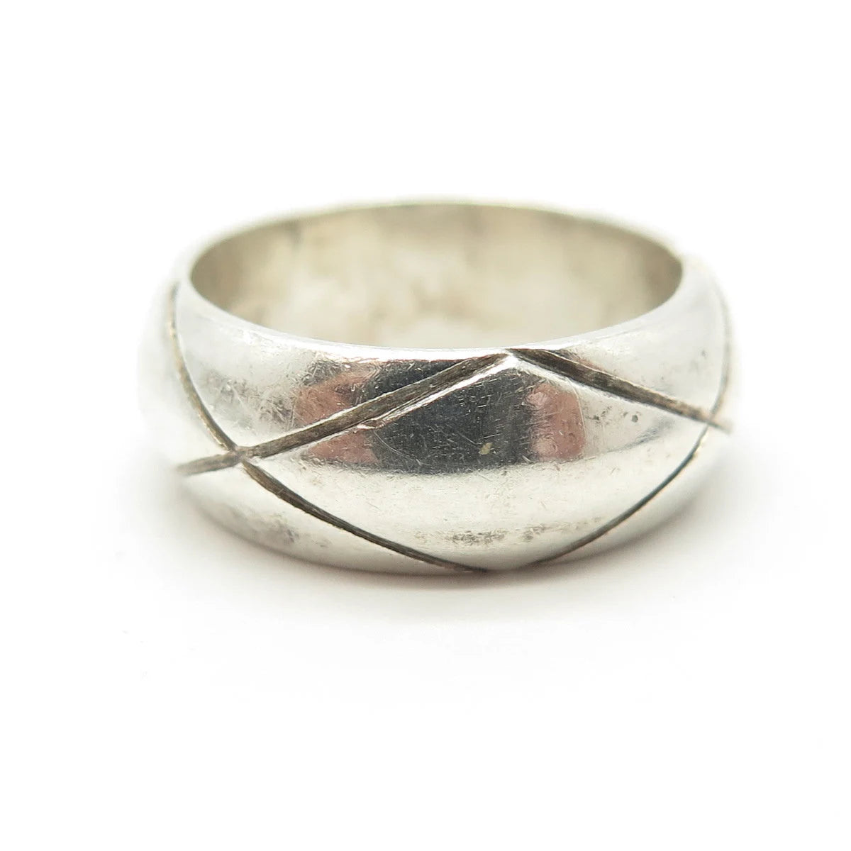 925 Sterling Silver Vintage Mexico "X" Lined Band Ring Size 5.75