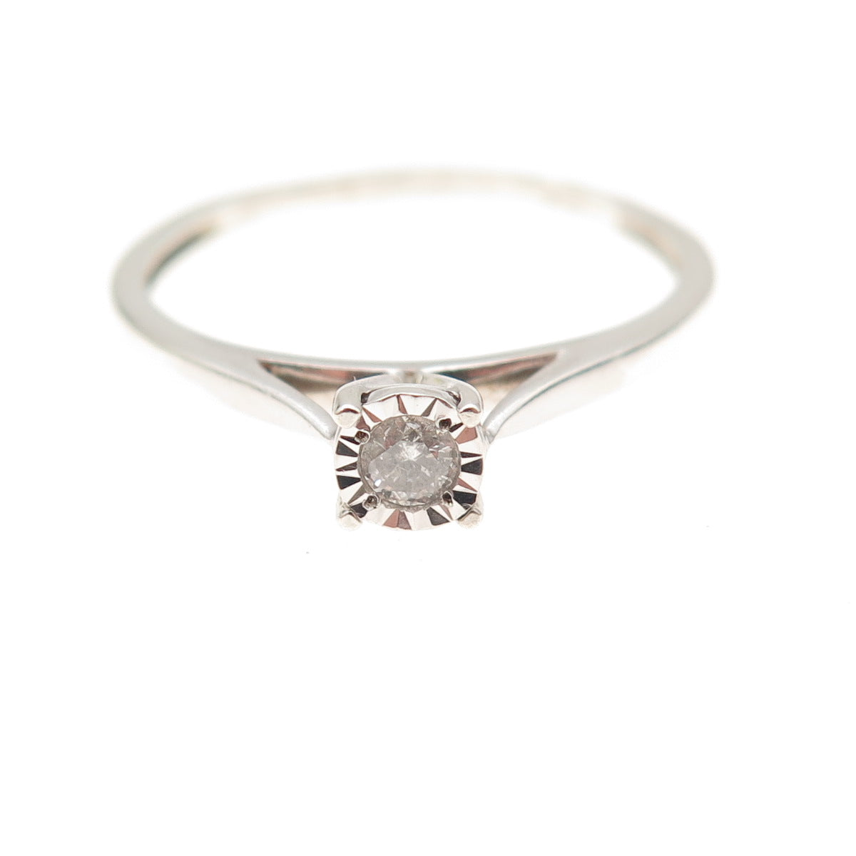 925 Sterling Silver Real Round-Cut Diamond Engagement Ring Size 9