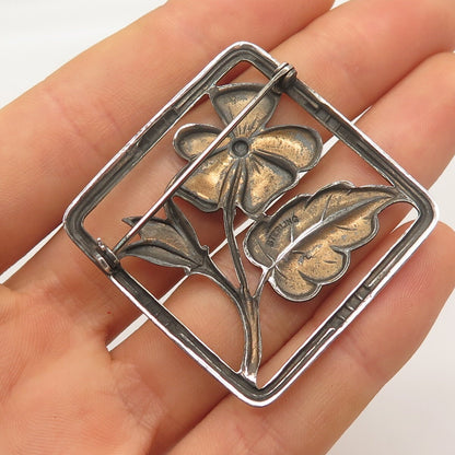 925 Sterling Silver Vintage Floral Leaf Pin Brooch