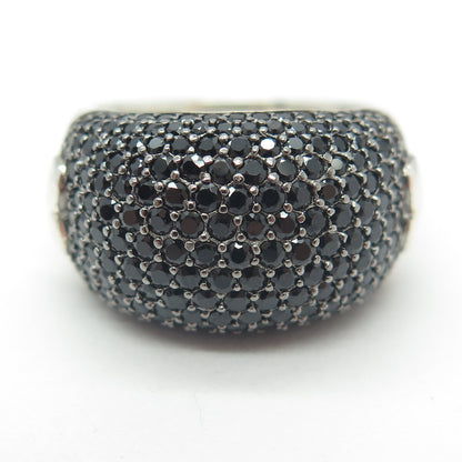 MILOR 950 Silver Italy Real Round-Cut Black Spinel Heart Dome Ring Size 8.25