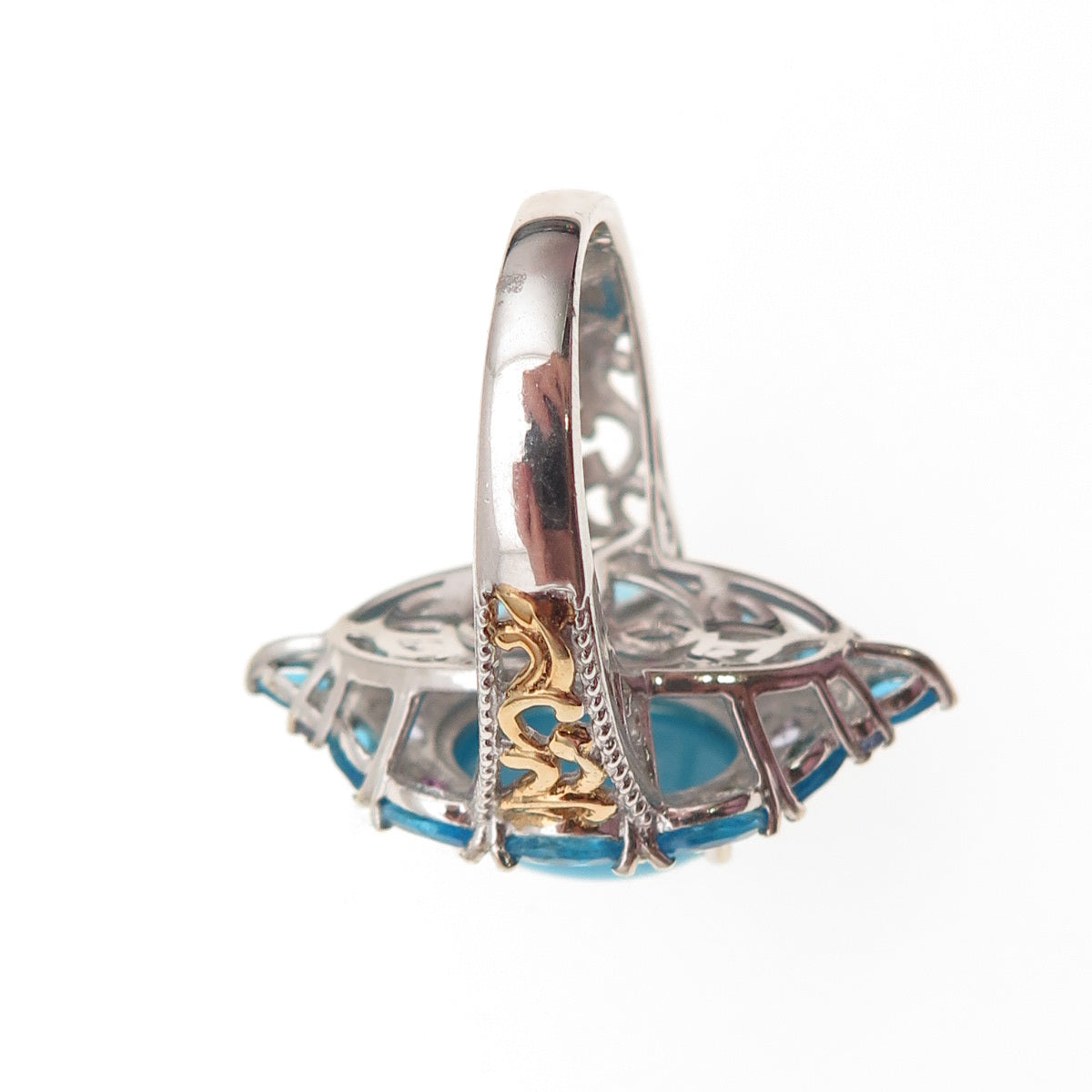Chuck Clemency 925 Sterling Silver 2-Tone Real Multi-Color Gem Ring Size 8.25