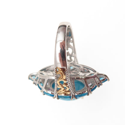 Chuck Clemency 925 Sterling Silver 2-Tone Real Multi-Color Gem Ring Size 8.25