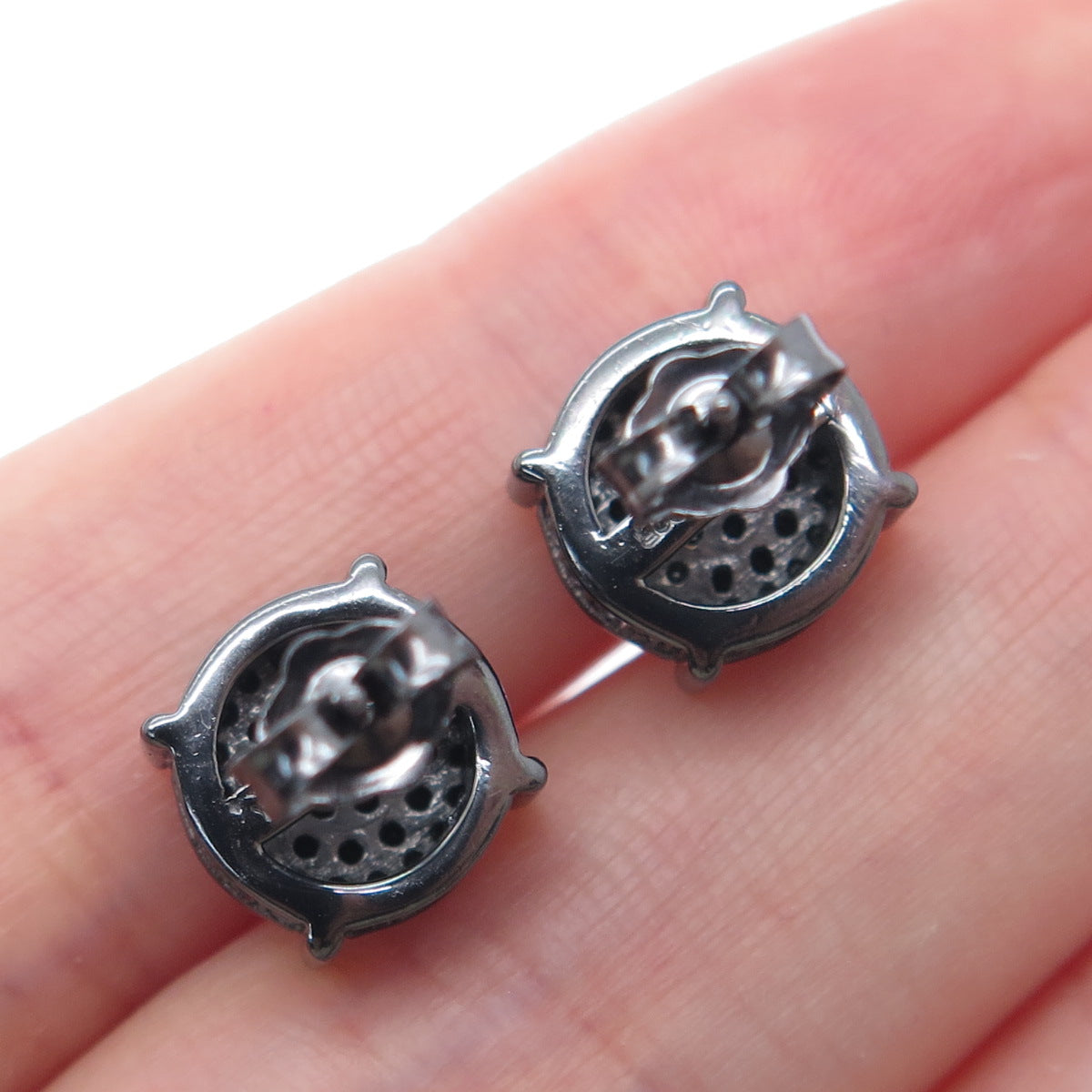 925 Sterling Silver Black Rhodium Real Round-Cut Black Spinel Stud Earrings