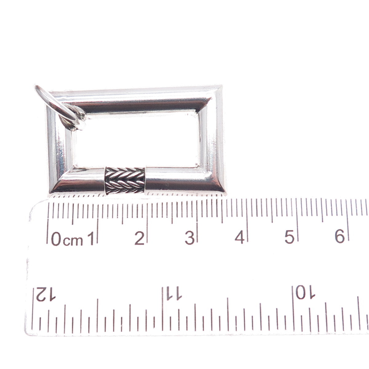 925 Sterling Silver Vintage Modernist Spiga Frame Oxidized Charm Pendant