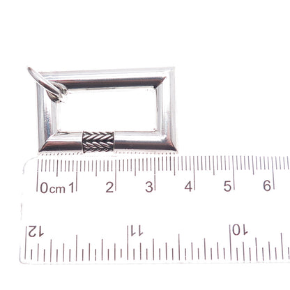 925 Sterling Silver Vintage Modernist Spiga Frame Oxidized Charm Pendant