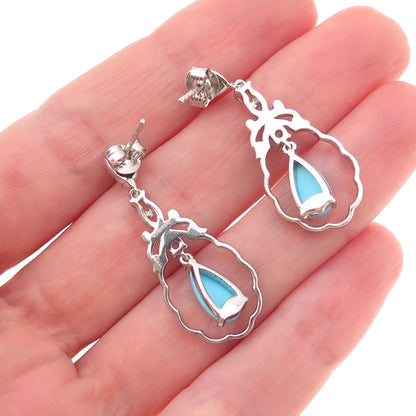 Chuck Clemency 925 Sterling Silver Real Turquoise & Tanzanite Dangle Earrings