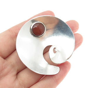 925 Sterling Silver Vintage Mexico Real Carnelian Gemstone Modernist Pin Brooch