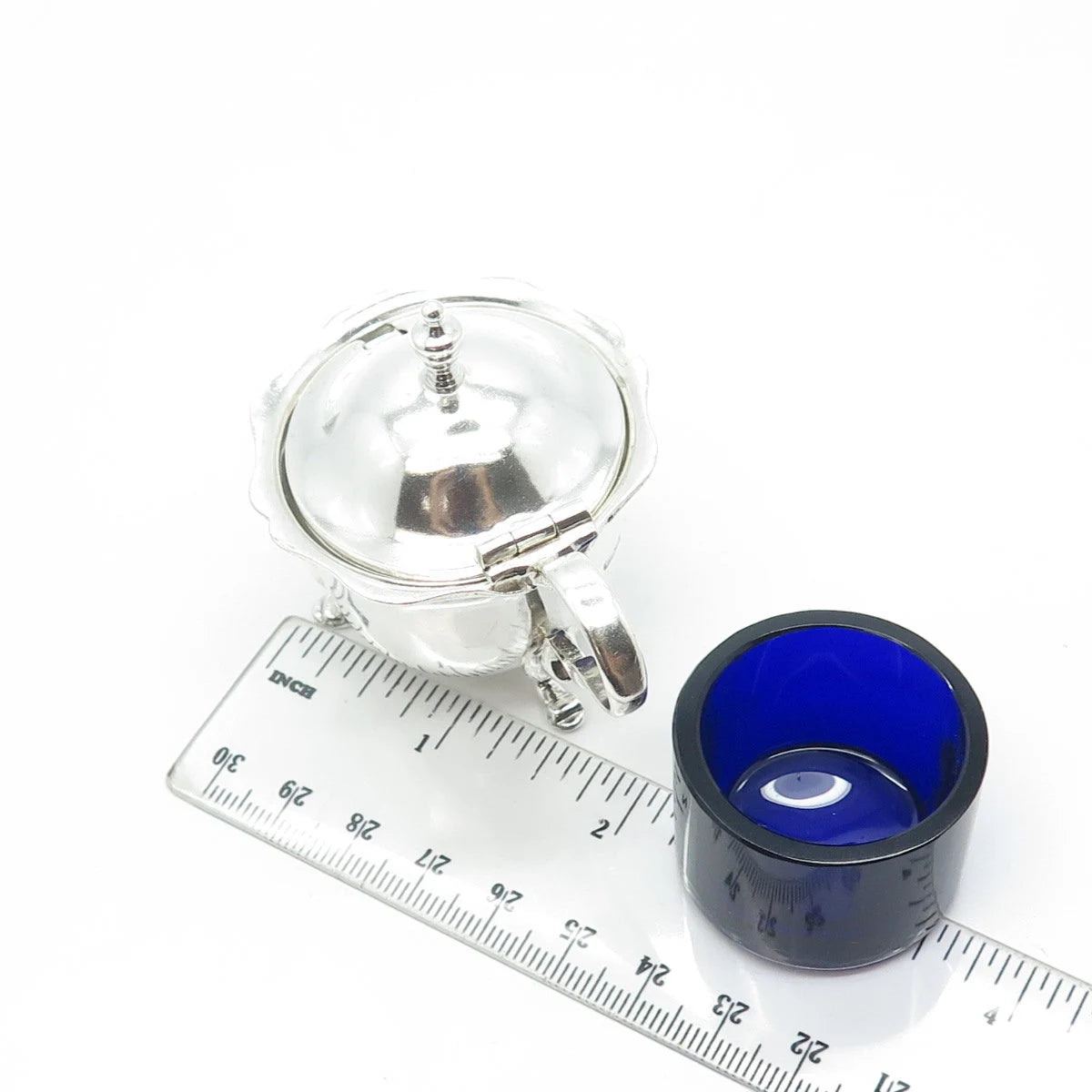 925 Sterling Silver & Glass Antique 1921 E S Barnsley Birmingham Mustard Pot