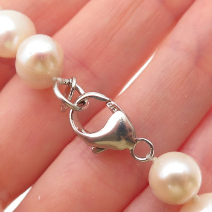 LUCAS LAMETH 925 Sterling Silver Vintage Real Baroque Pearl Beaded Necklace 24"