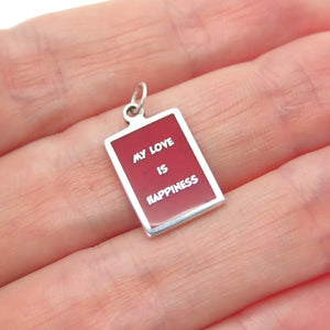 925 Sterling Silver Red Enamel My Love Is Happiness Minimalist Charm Pendant