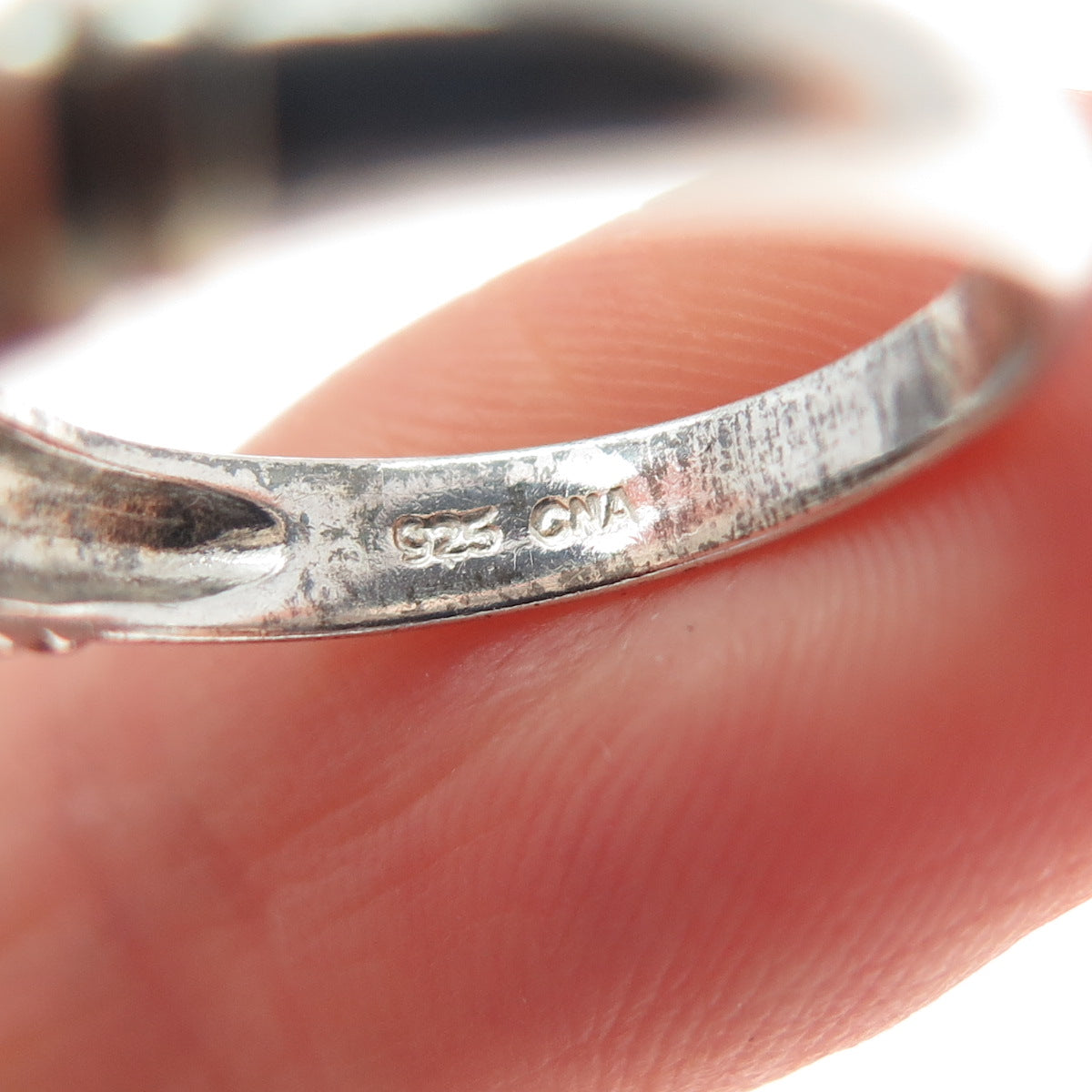 CNA PRANDA 925 Sterling Silver 2-Tone Vintage Real Pearl Oxidized Ring Size 6