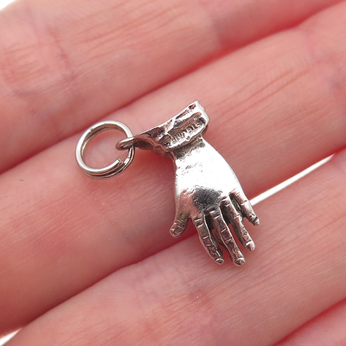 J.M. Fisher Sterling Silver Vintage Praying Hands Oxidized Mini Charm Pendant