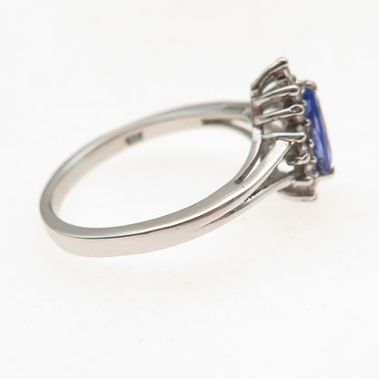 Chuck Clemency 925 Sterling Silver Real Tanzanite & White Topaz Ring Size 8.25
