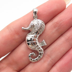 925 Sterling Silver Pave C Z Seahorse Pendant