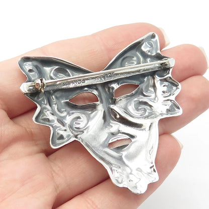 925 Sterling Silver Vintage Mexico Mask Pin Brooch
