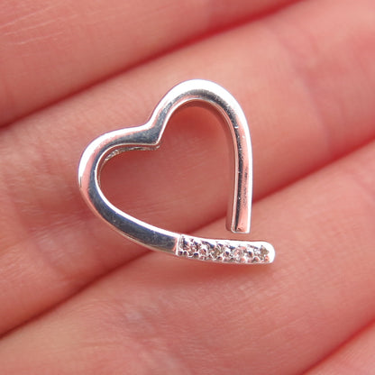 925 Sterling Silver Real Round-Cut Diamond Heart Mini Slide Charm Pendant