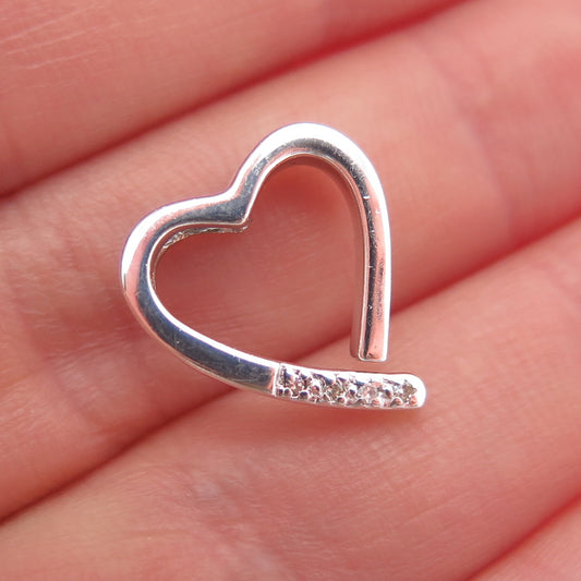 925 Sterling Silver Real Round-Cut Diamond Heart Mini Slide Charm Pendant