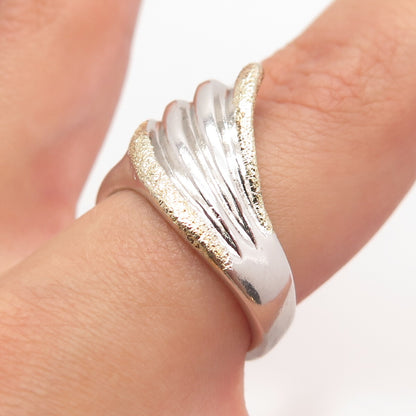 925 Sterling Silver 2-Tone Vintage Ribbed Ring Size 6
