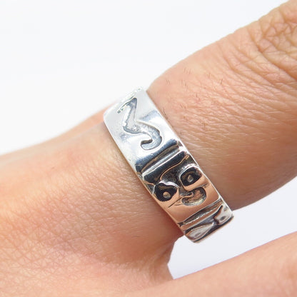 925 Sterling Silver Vintage Tribal Band Ring Size 8.25