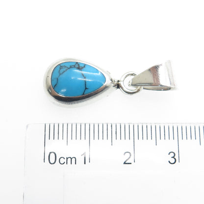 925 Sterling Silver Vintage Real Turquoise Teardrop Pendant