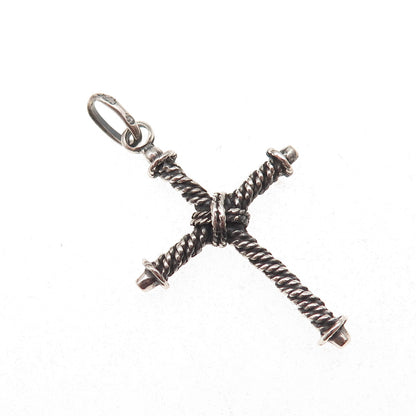 925 Sterling Silver Vintage Roped Cross Oxidized Charm Pendant