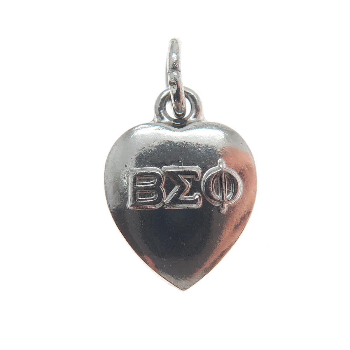 925 Sterling Silver Vintage 1963 Beta Sigma Phi Heart Minimalist Charm Pendant