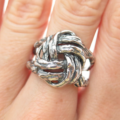 925 Sterling Silver Vintage Modernist Twisted Knot Oxidized Ring Size 9.5