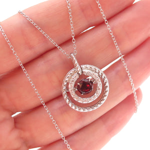 Joseph Schmid Sterling Silver Real Garnet & White Topaz Cable Chain Necklace 18"